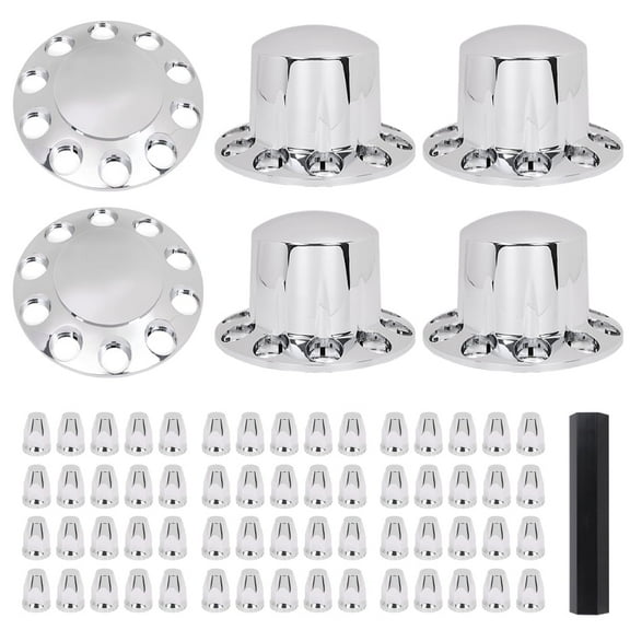 CROSSDESIGN Chrome Hub Cover Semi Truck Wheel Kit Axle Cover 33mm Lug Front & Rear Complete