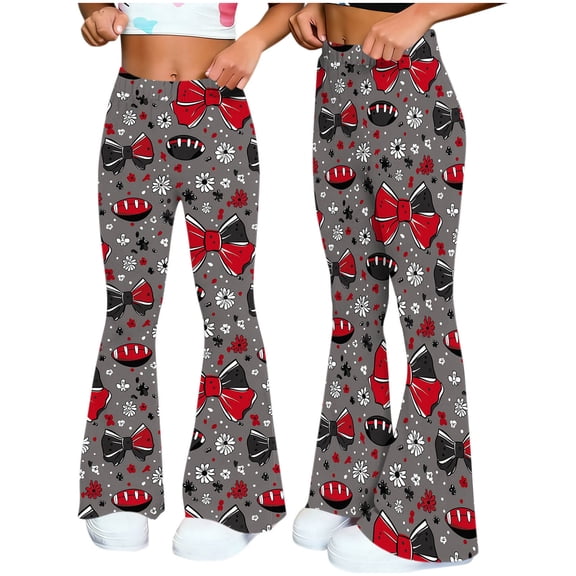 Women's Flare Yoga Leggings High Waisted Game Day Football Palazzo Wide Leg Pants Bell Bottoms