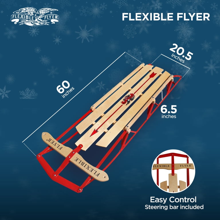 Flexible Flyer 1060 Metal Runner Steel & Wood Snow Slider Sled, 60