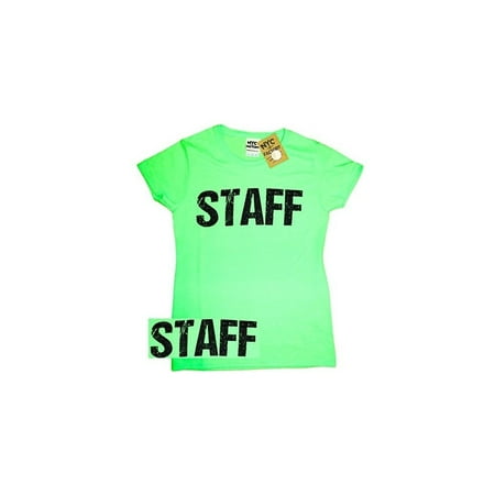 Back Dark T-shirt - Ladies Neon Green Staff T-Shirt Front & Back Print Event Shirt Womens Tee (XL)