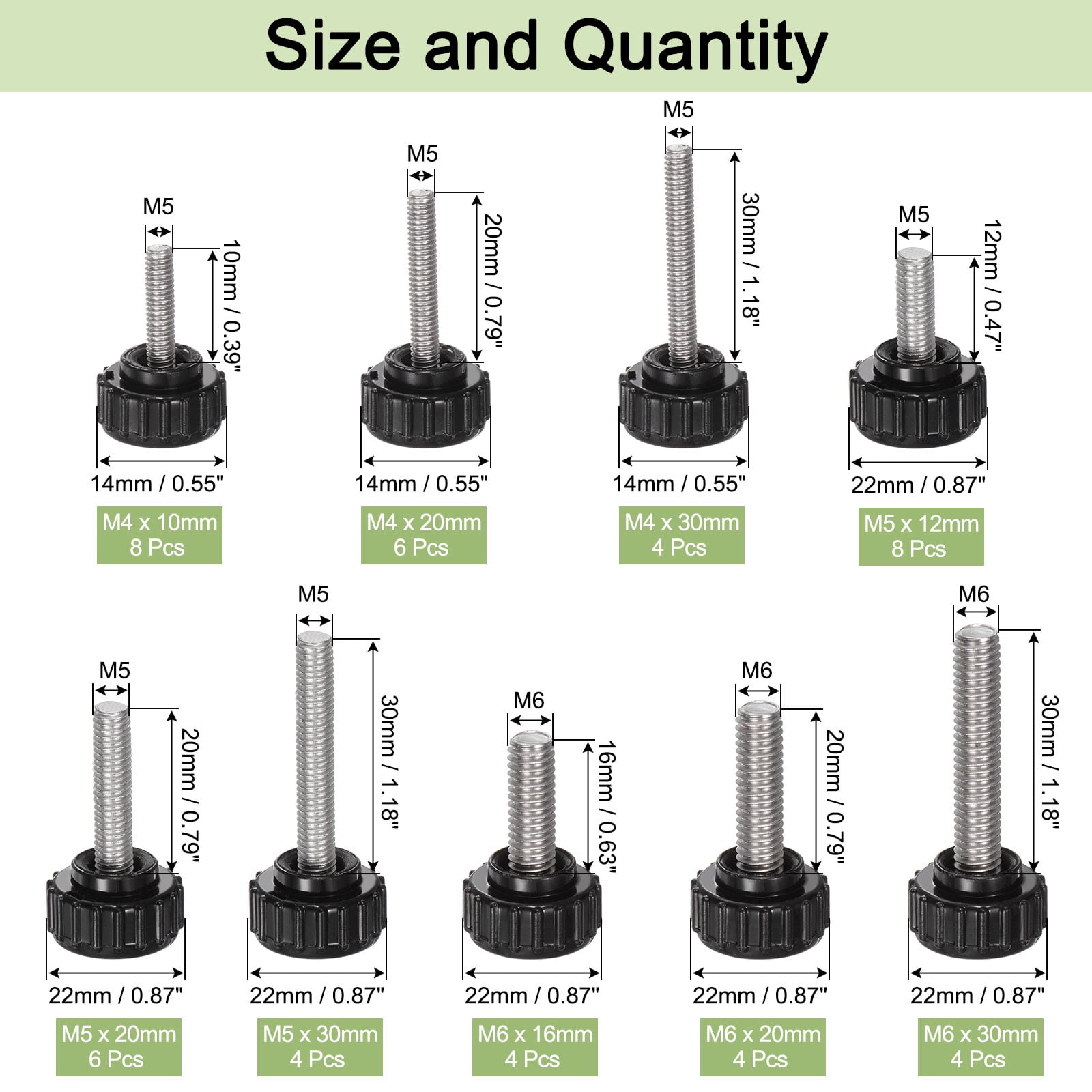 48 Pieces Knurled Clamping Knob Set M5/M6/M8 Male Thread Thumb Screw Threaded Hand Stud Knobs