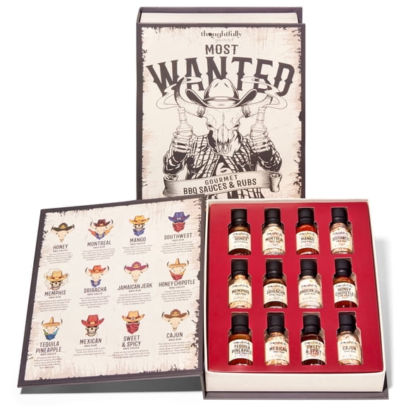 Thoughtfully Gourmet Wild Western Themed Barbecue Sauce and Rubs Book Gift Set for Father's Day, 12 Count