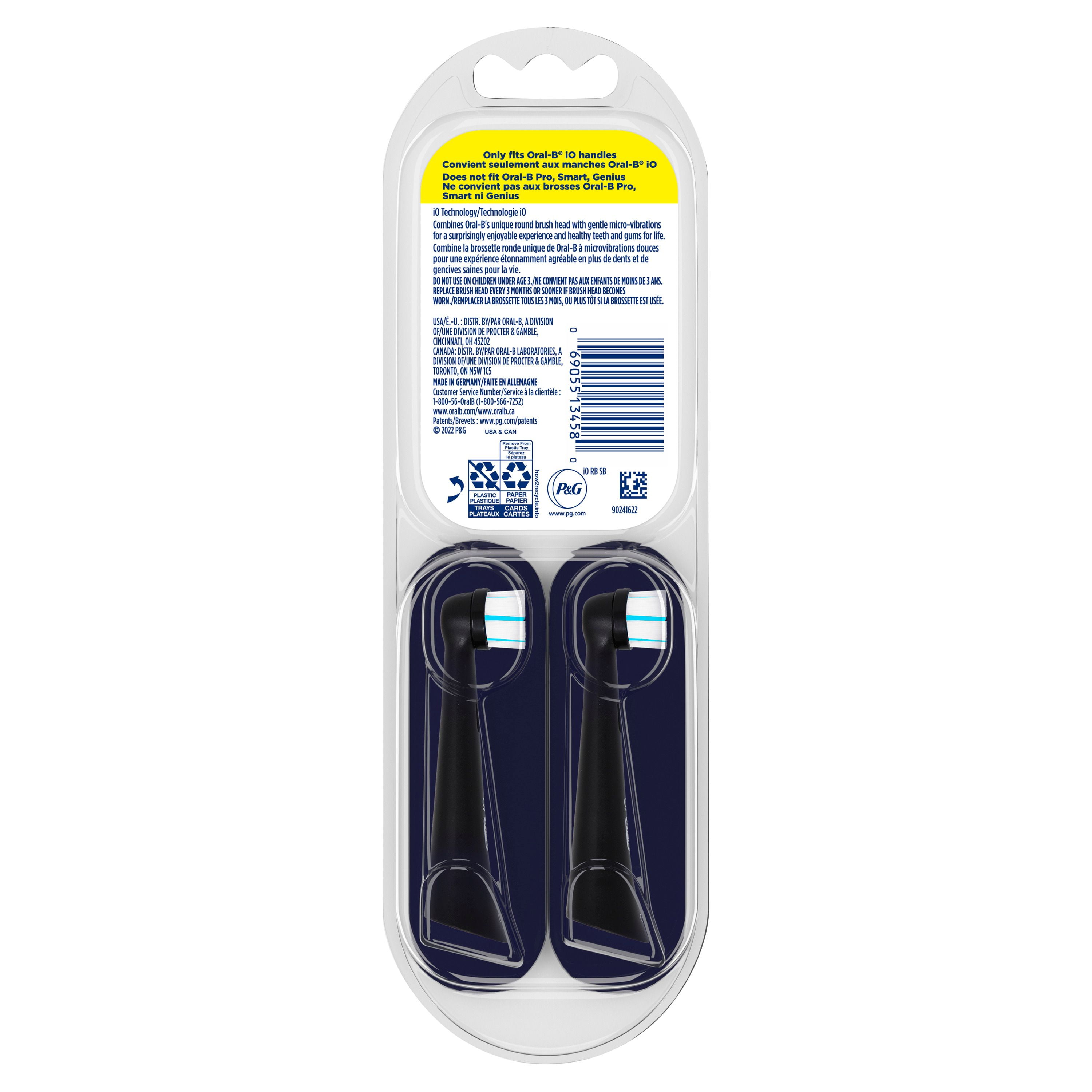 Oral-B iO Gentle Care Replacement Heads, Electric Toothbrush Brush Heads, Black, 2 Count