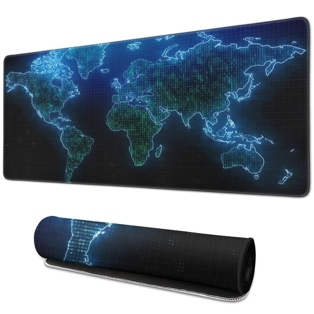 Game in Style: World Map Gaming Mouse Pad - Extended XXL Size with Non-Slip Base & Stitched Edges (31.5x11.8 Inch)