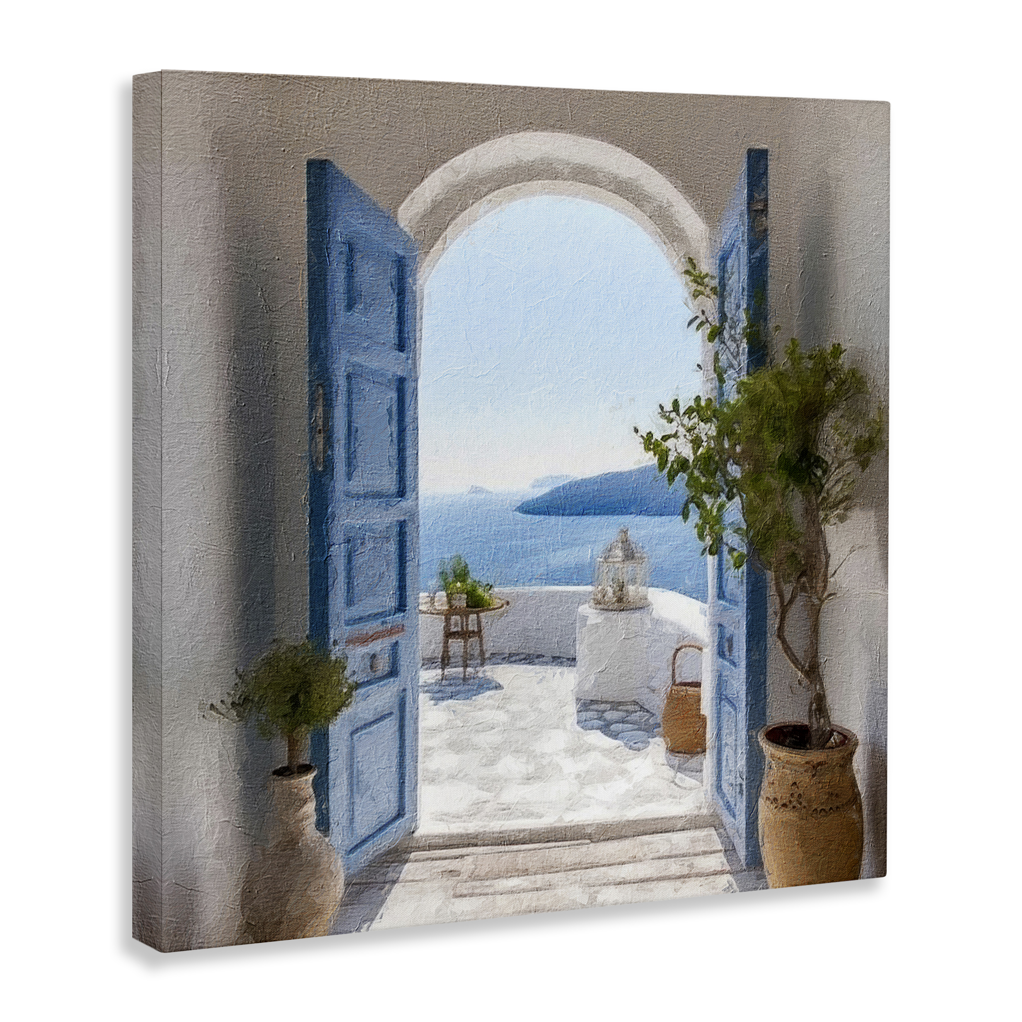 Stupell Industries Coastal Doorway to Sea Town & City Painting Gallery Wrapped Canvas Art Print Wall Art, 17 x 17