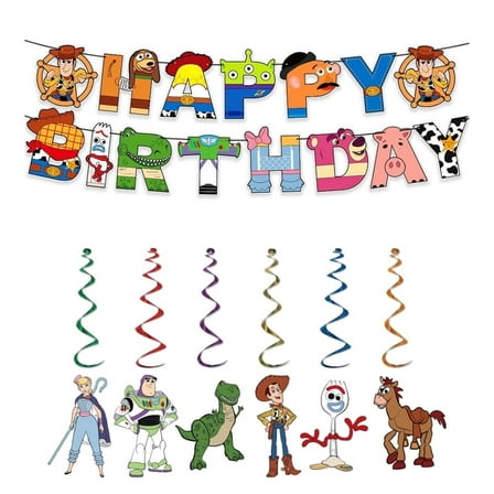Toy Inspired Story Birthday Party Decorations, Toy  Story  Happy Birthday Banner Hanging Swirls for Birthday Party Supplies