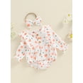 thumbnail image 3 of Bagilaanoe Newborn Baby Girl Summer Rompers Floral Print Long Sleeve Bodysuits + Hairband 3M 6M 9M 12M Infant One Piece Jumpsuit, 3 of 7