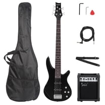 Glarry Full Size Electric Bass Guitar, Beginner Kit with SS Pickups and Amp, Black