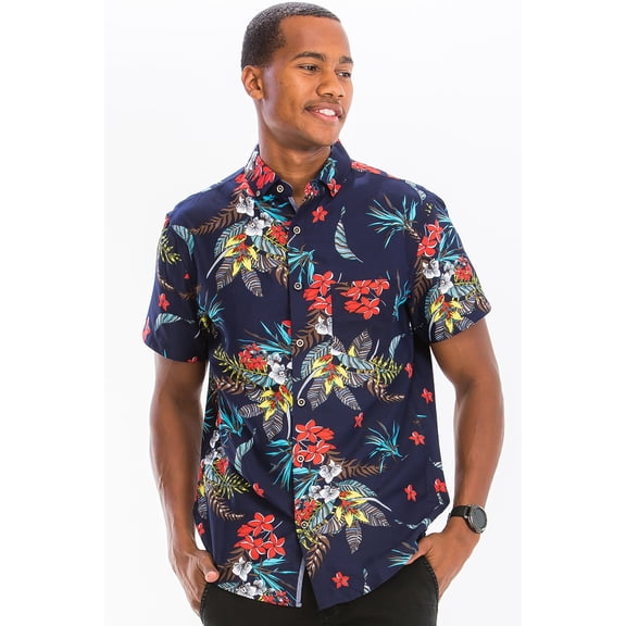Men Hawaiian Shirt Vacation Short Sleeve Casual Button Down Shirts Summer Beach Shirt