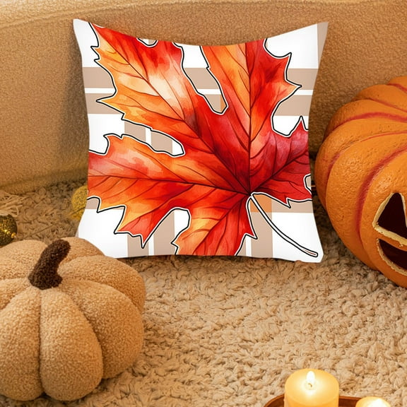Fall Maple Leaf Throw Pillow Cover, 18*18" Seasonal Autumn Thanksgiving Harvest Decoration for Home Sofa Couch