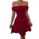 thumbnail image 1 of Vestido Corto de Cóctel con Hombros Descubiertos, Dobladillo Fruncido y Corsé Fruncido para Mujer Rojo Vino XS, 1 of 10