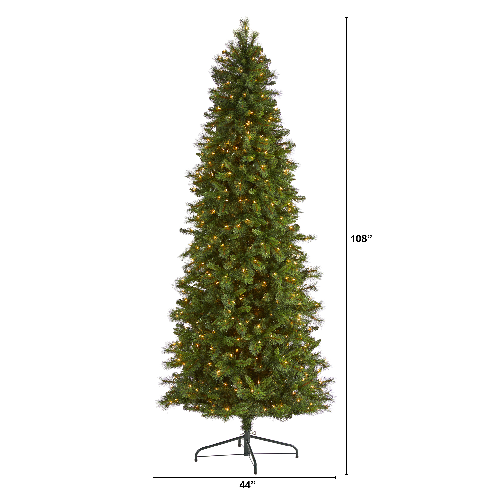 Nearly Natural Clear Prelit 600 LED Green Holiday Slim West Virginia Mountain Pine Artificial Christmas Tree, with 1359 Bendable Branches 9'