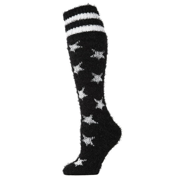 MeMoi Women's Stars and Stripes Fuzzy Plush Knee High Socks - Womens - Female, 9-11, Black