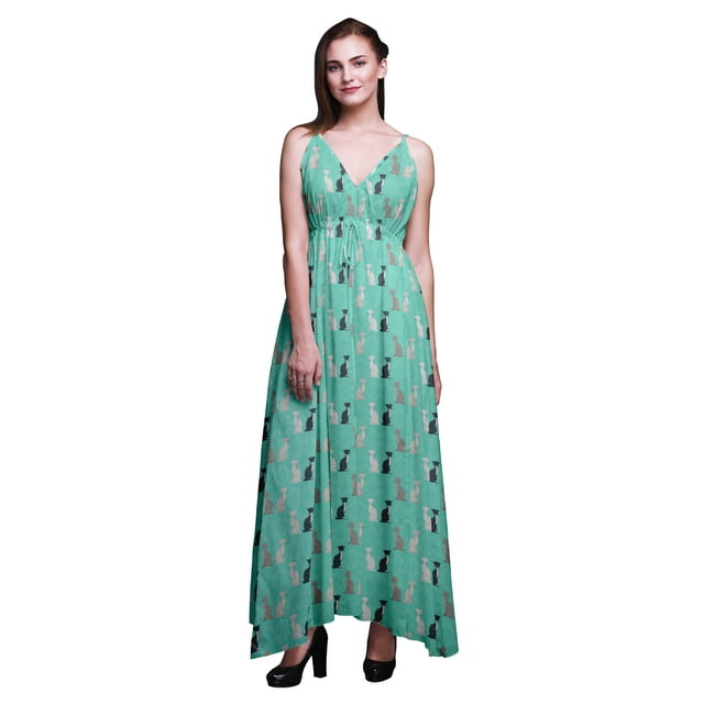 Bimba Robe Longue à Imprimé Floral pour Femmes, Bretelles Spaghetti, Col en V, Maxi, Tenue de Plage - Petit