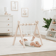 thumbnail image 3 of Comfy Cubs Baby Play Gym Set, Wooden Hanging Bar with Gym Toys, Foldable for Infants, Blush, 3 of 9