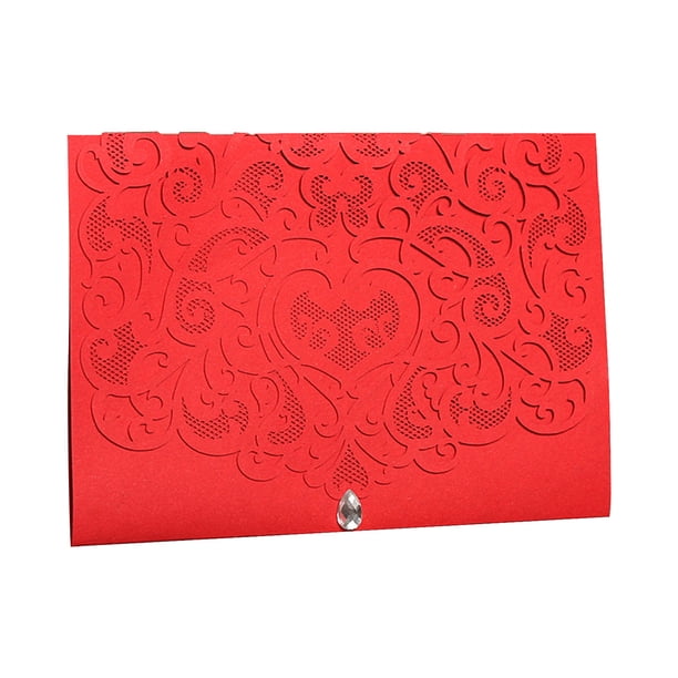 10 tarjetas de invitación de boda huecas con sobres de diamantes de imitación para boda, despedida d Tomshoo Rojo/10 piezas