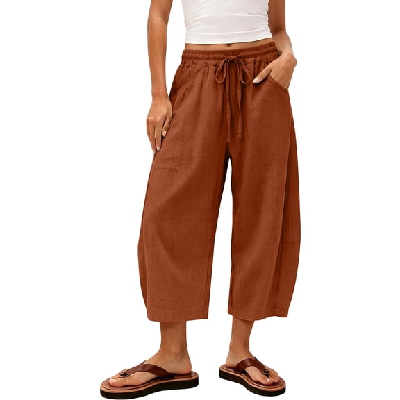 Stamzod Capri Pants for Women Plus Size Wide Leg Cropped Barrel Pants Summer Casual Capris with Pockets Orange B L