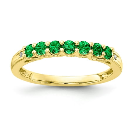 10K Yellow Gold Created Emerald Birthstone Band w/