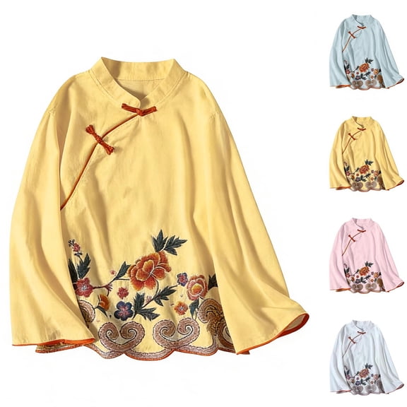 Babcutegg Womens Blouses with Button Casual Fashion Pullover Crew Neck Lightweight Shirts for Women Yellow Size XL