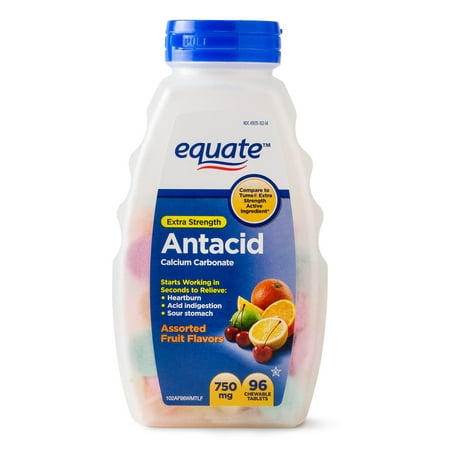 (4 Pack) Equate Extra Strength Antacid Chewable Fruit Tablets, 750 mg, 96 (Best Antacid For Gerd)