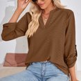 thumbnail image 5 of IROINNID Polyester Long Sleeve T Shirt for Women Casual Solid Slot Neck Loose T-shirt Top,Coffee, 5 of 7