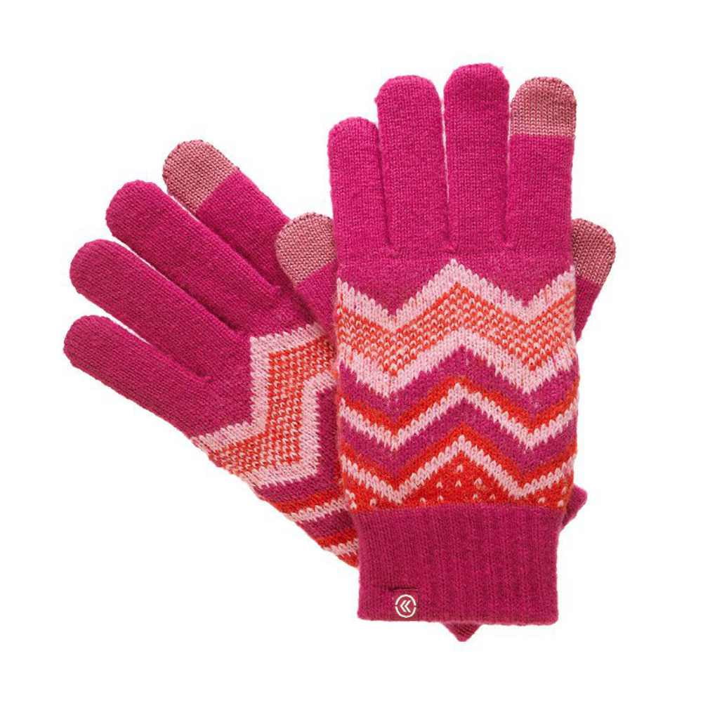 Isotoner Smart Touch Womens Pink Knit Zig Zag Tech Gloves Smartouch