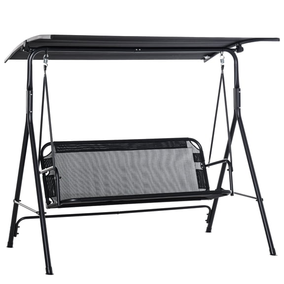 Outdoor Swing Chair for Patio 2-Person with Adjustable Canopy, Armrests, Steel Frame, Black Texeline Fabric