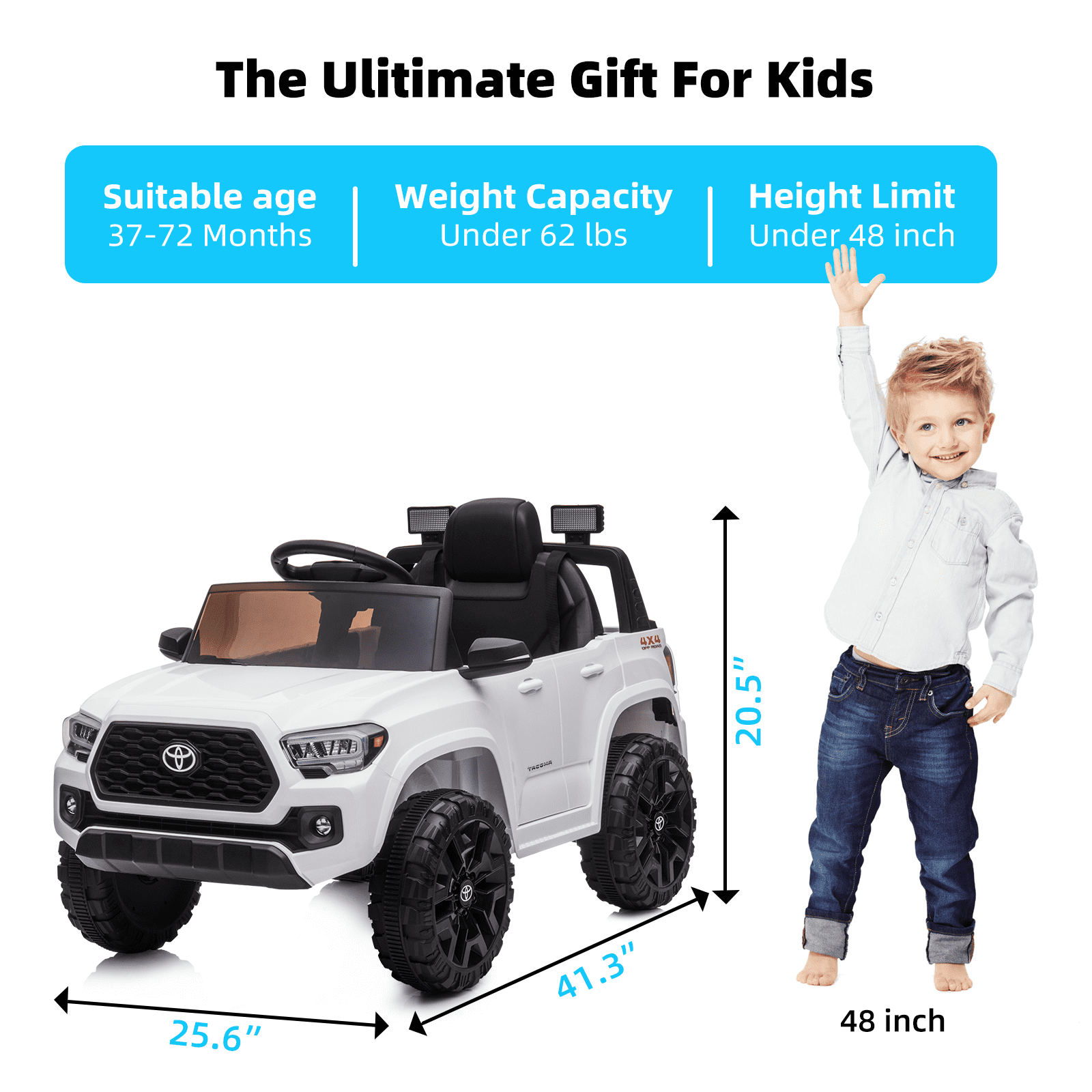 Officially Licensed Toyota Tacoma Car, 12V Battery Powered Electric Car with Remote Control, Spring Suspension Safety Belt, 2-Speed Ride On Toy Car with Headlights, for 37-96 Months