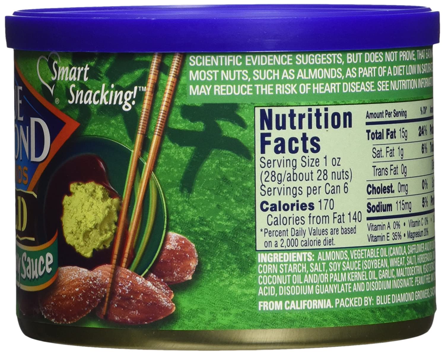 Buy Blue Diamond, Almonds, Bold Wasabi and Soy, 6 ounce Can (3 Pack
