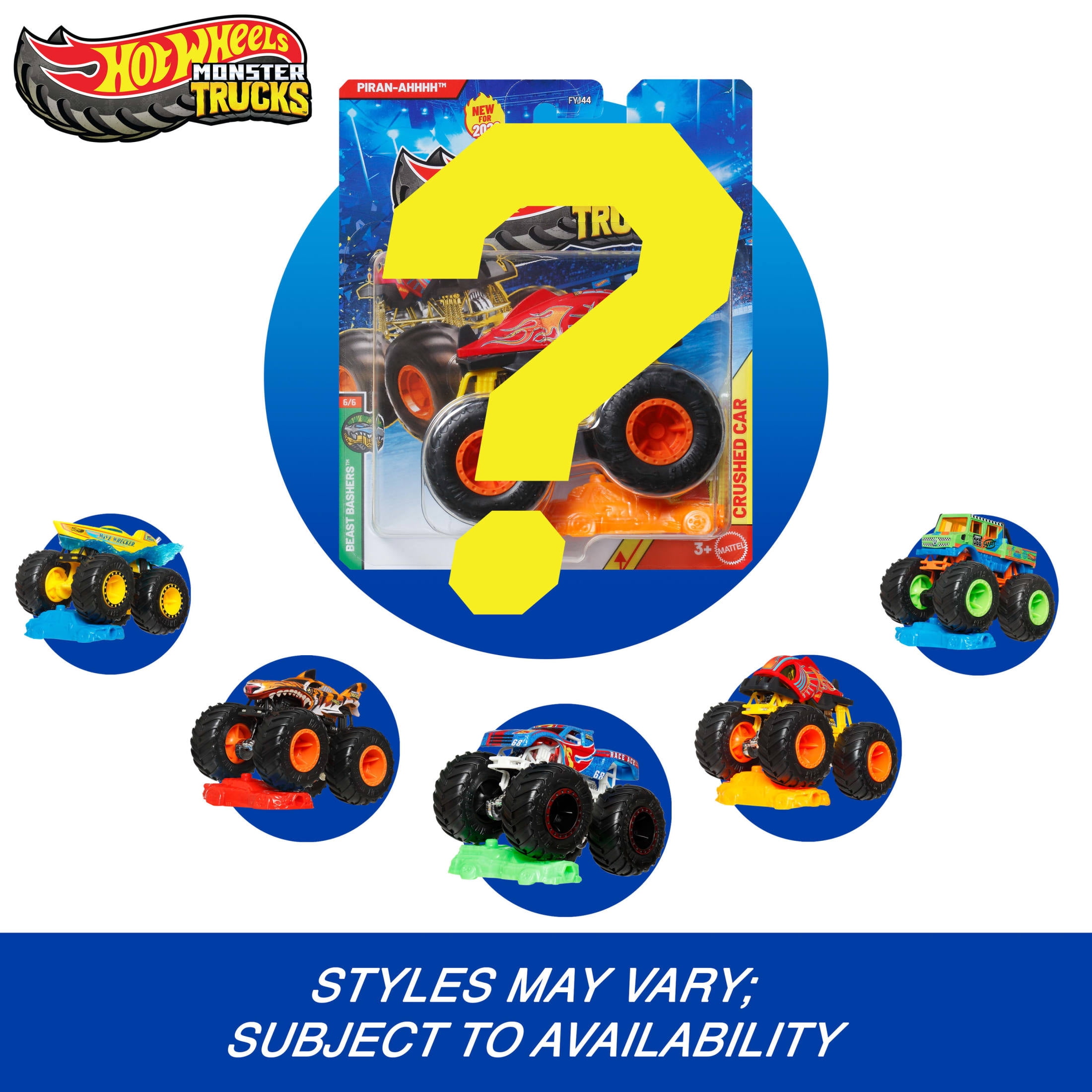 Hot Wheels Monster Trucks, 1:64 Scale Toy Truck & 1 Crushable Car (Styles & Colors May Vary, Items May Not Be Pictured)