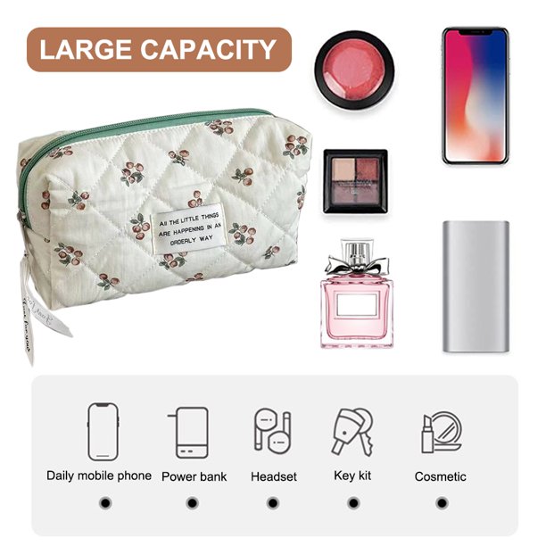 Bolsa de maquillaje acolchada Bolsa de cosméticos floral para mujer Bolsa de cosméticos acolchada de algodón Bolsa de viaje para bebés femeninos