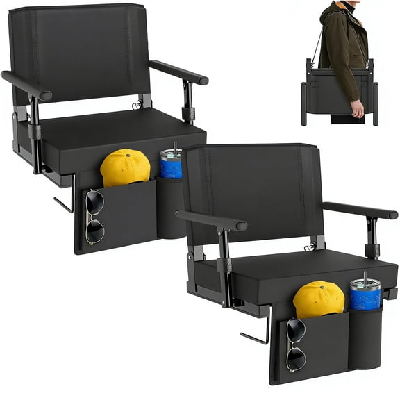 DKMOCO 2PCS Stadium Seats with Back Support and Armrest, Padded Bleacher Chair, Portable Stadium Chair for Outdoor Sports