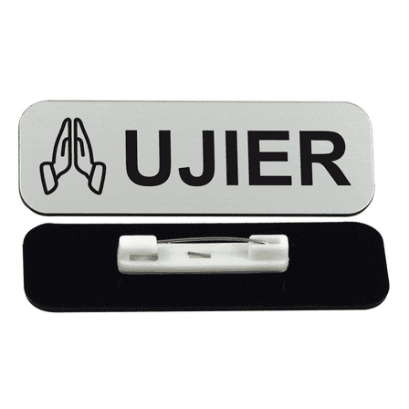 Ujier 1 x 3" Name Tag/Badge, Silver, Praying Hands (3 Pack)
