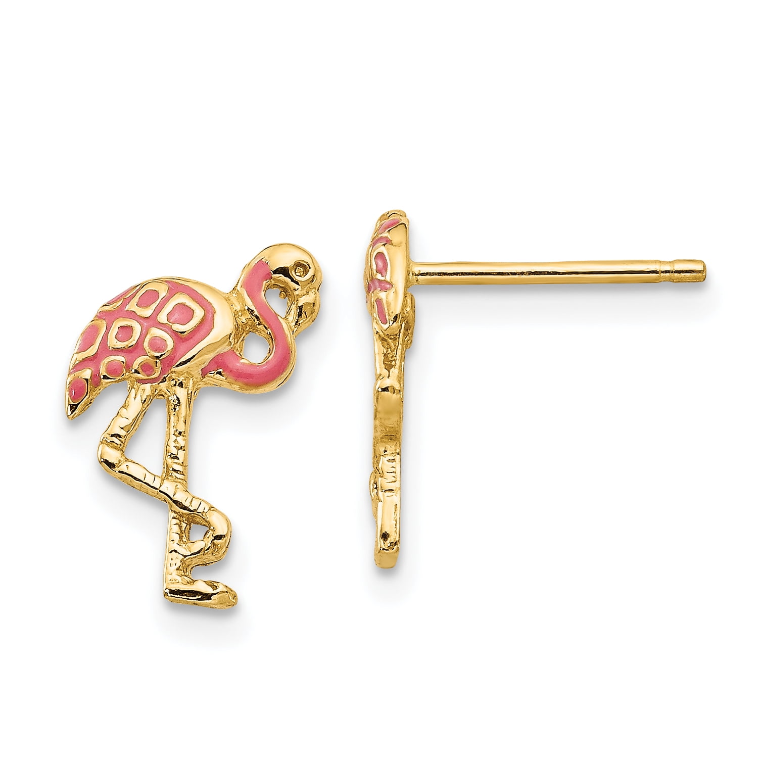 Roy Rose Jewelry 14K Yellow Gold Pink Enameled Flamingo Post Earrings by