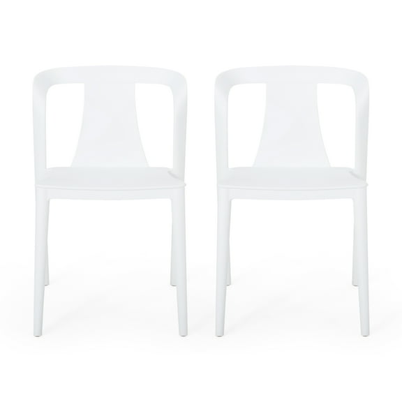 Noble House Orchid Stacking Plastic Patio Dining Side Chair in White (Set of 2)