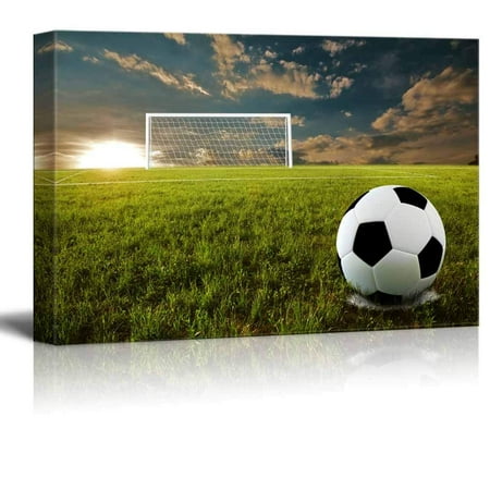 Soccer Canvas Art - wall26 Canvas Prints Wall Art - Close Up of Soccer Ball on an Open Field | Modern Wall Decor/Home Decoration Stretched Gallery Canvas Wrap Giclee Print. Ready to Hang - 32