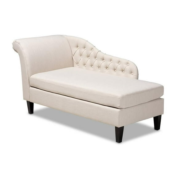 Bowery Hill Contemporary Beige Upholstered Black Finished Chaise Lounge