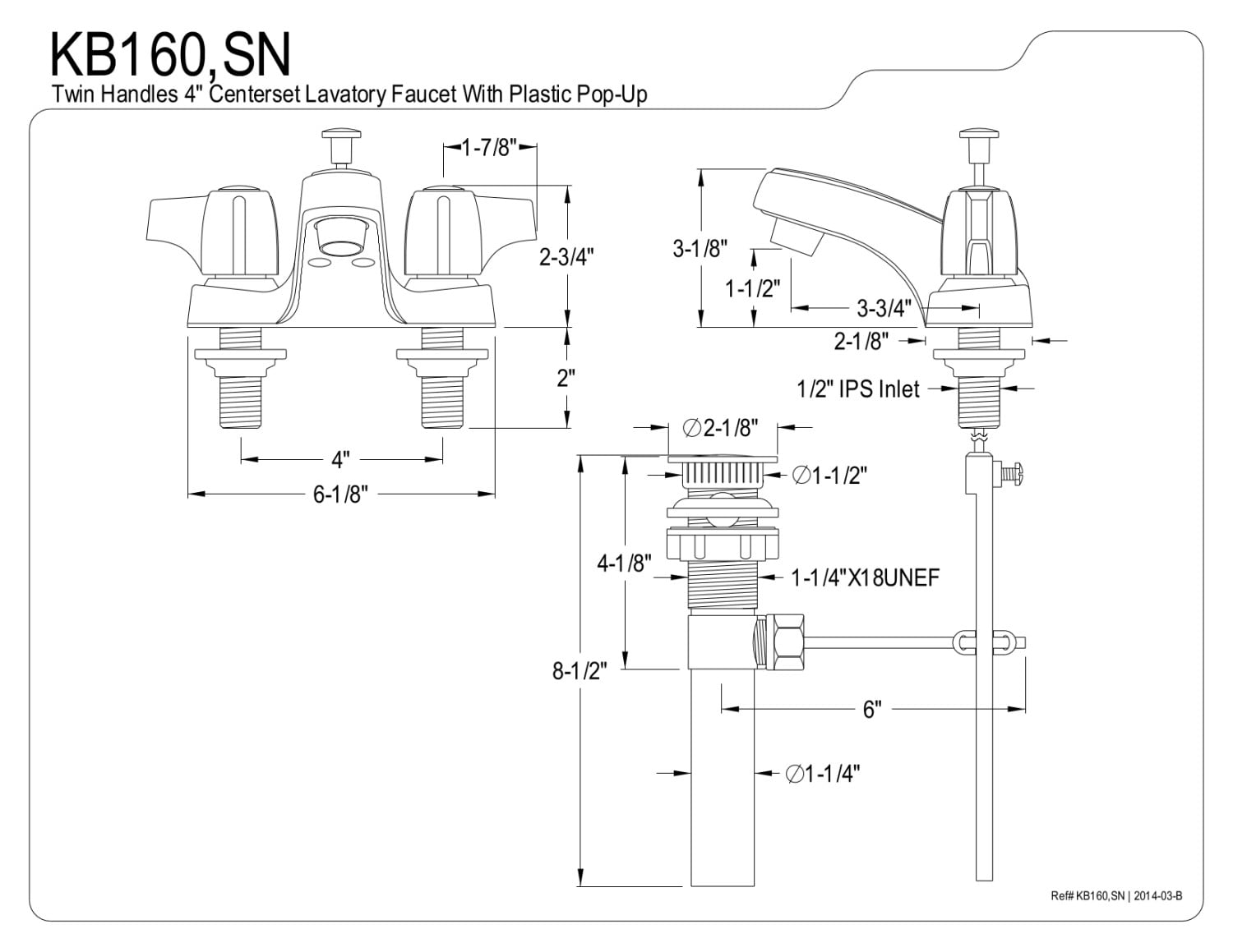 Kingston Brass KB160SN 4 in. Centerset Bathroom Faucet, Brushed Nickel