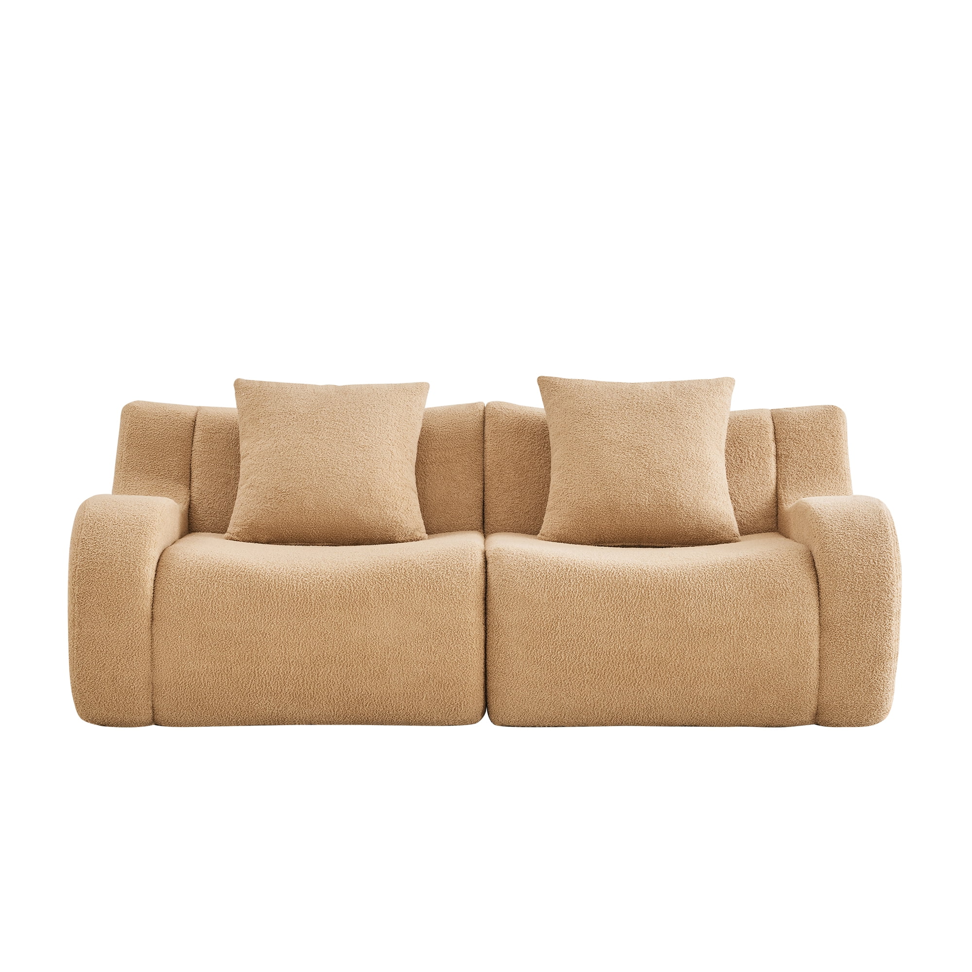 Aukfa 83" Boneless 2-Seater Modular Loveseat Sectional Sofa, 27.5" Deep Seat, Teddy, Camel