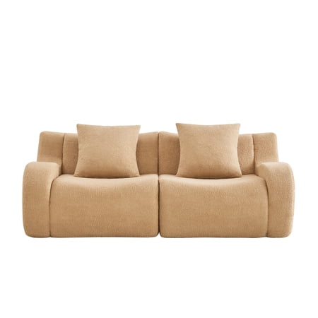 Teddy Fabric Loveseat, Boneless 2 Seater Sofa, Compact Small Space Couch, No Assembly, Camel