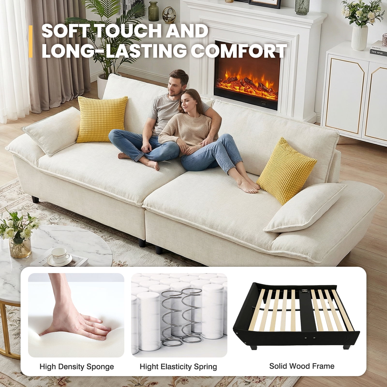 Advwin 114" Oversized Sectional Sofa, Luxury Sailboat Cloud Couch with Adjustable Backrest, Extra Deep Lounge Seating & Wide Arms for Modern Living Room, Beige