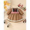 thumbnail image 3 of Elippeo Toddler Girl Christmas Dress Gingerbread Man Dot Print Long Sleeve Crew Neck A-Line Dress with Belt 12 18 24 Months 3 4 Years, 3 of 9