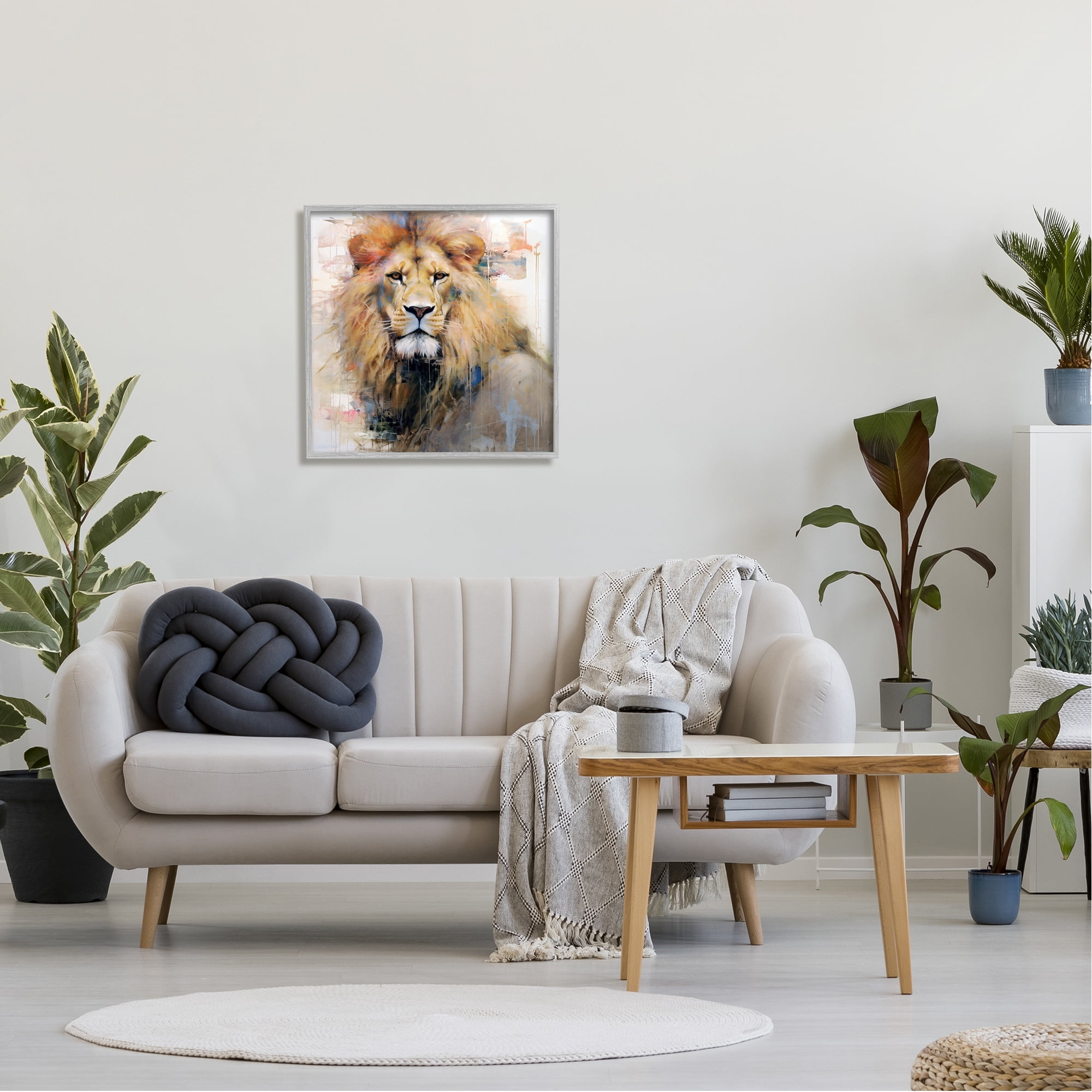 Stupell Industries Modern Lion Portrait Animals & Insects Painting Gray Framed Art Print Wall Art, 24 x 24