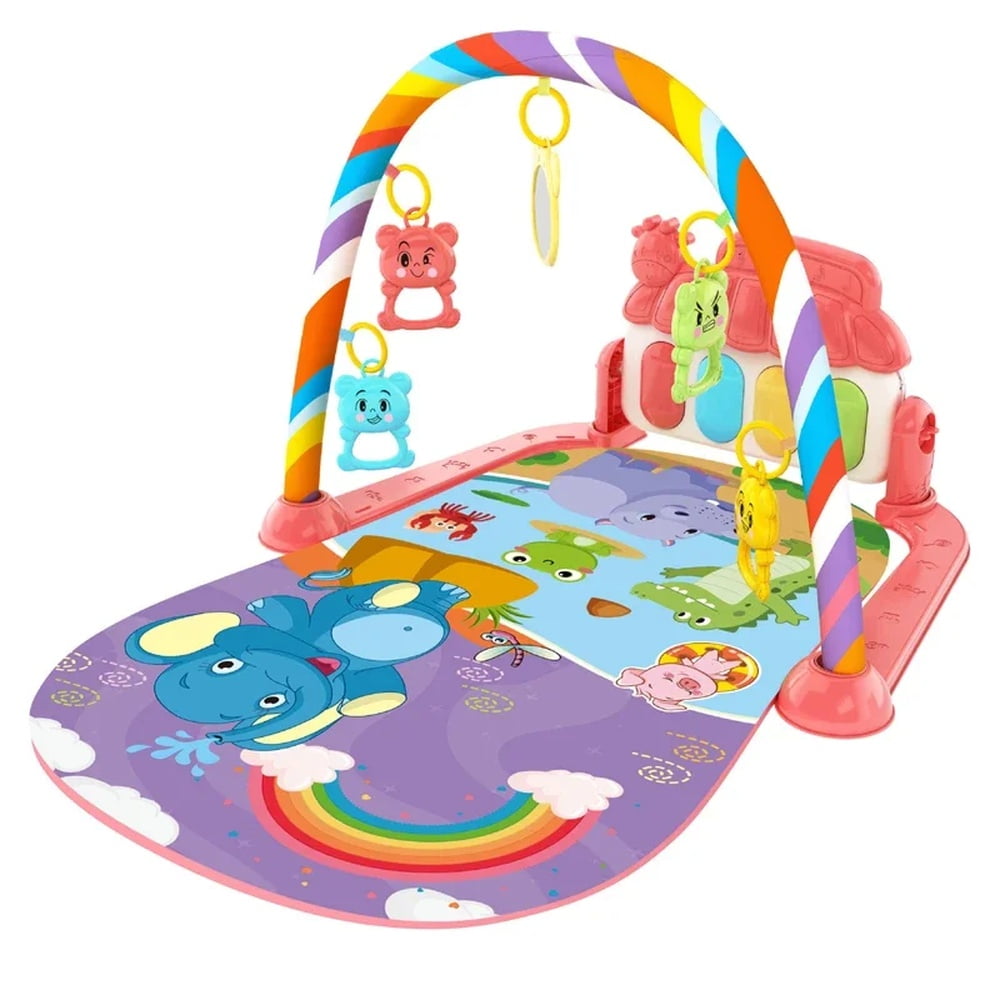 Musical Baby Activity Gym Play Mat, Infant Piano Keyboard Crawling Game Pad, Baby Play Rug with Hanging Toys, Early Learning Activity Toy Gift for Newborn 0‑36 Months