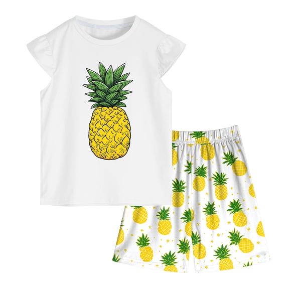 OYXSER Toddler Girls Outfits Fruit Print Short Sleeve T-Shirt Tops & Shorts Sets 2Pcs Clothes Set, White 4-5T