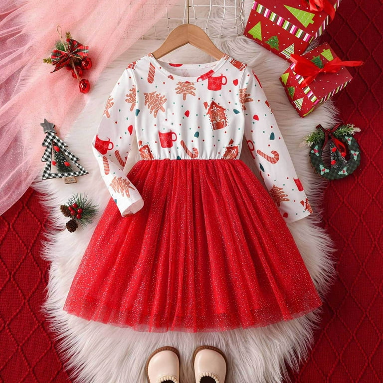 white christmas dresses Girls' Holly Jolly Christmas 3/4 Sleeve Pocket Twirl Dress Size: 4T Toddler by Mila & Rose main image 1