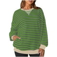 thumbnail image 3 of HVOBTTY Womens Long Sleeve Pullover T Shirt, Fall Tops for Women, Women's Casual Striped Color Block Crew Neck Loose Comfortable Top Army Green, XXL, 3 of 5