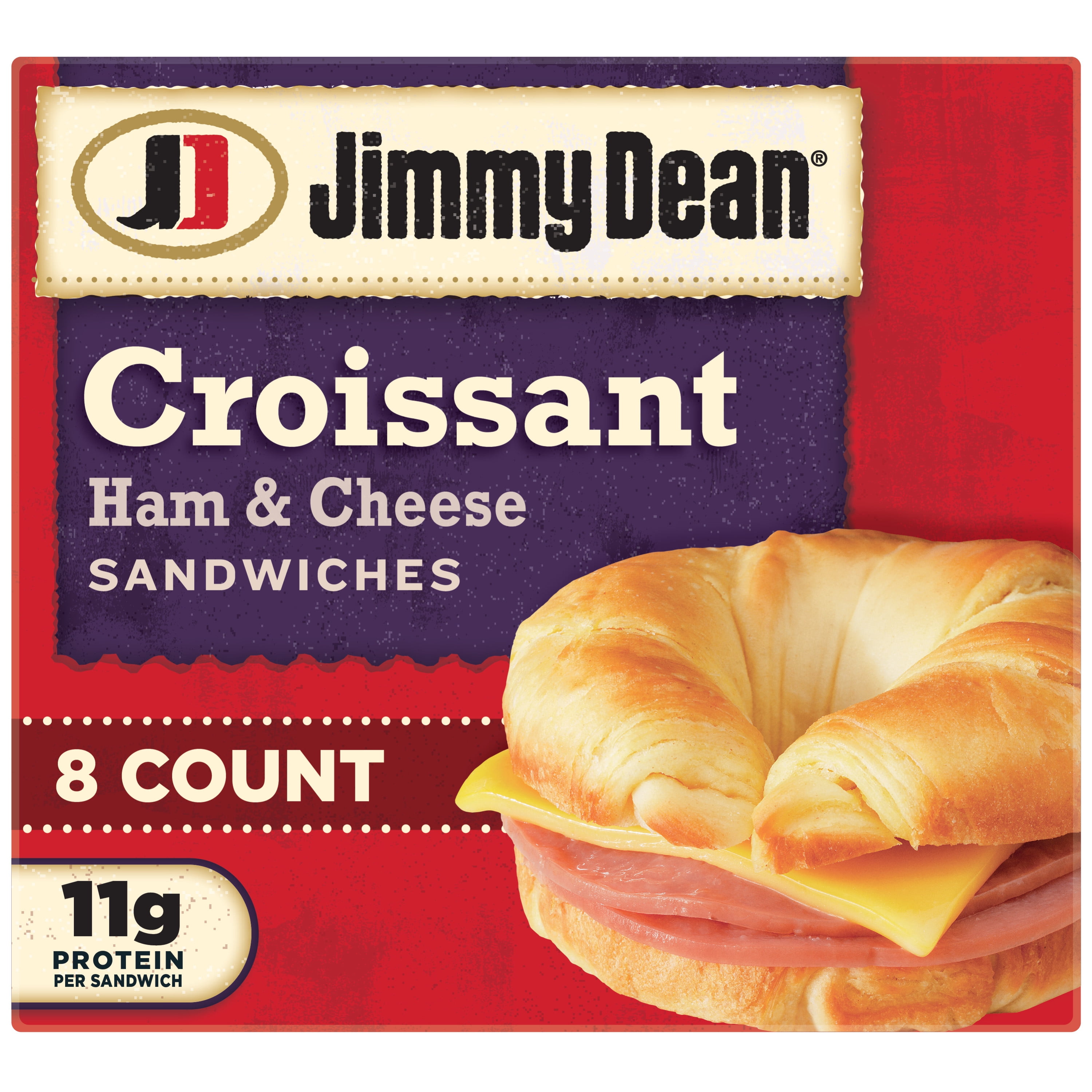 Jimmy Dean Ham & Cheese Croissant Sandwich, 27.2 oz, 8 Count (Frozen)
