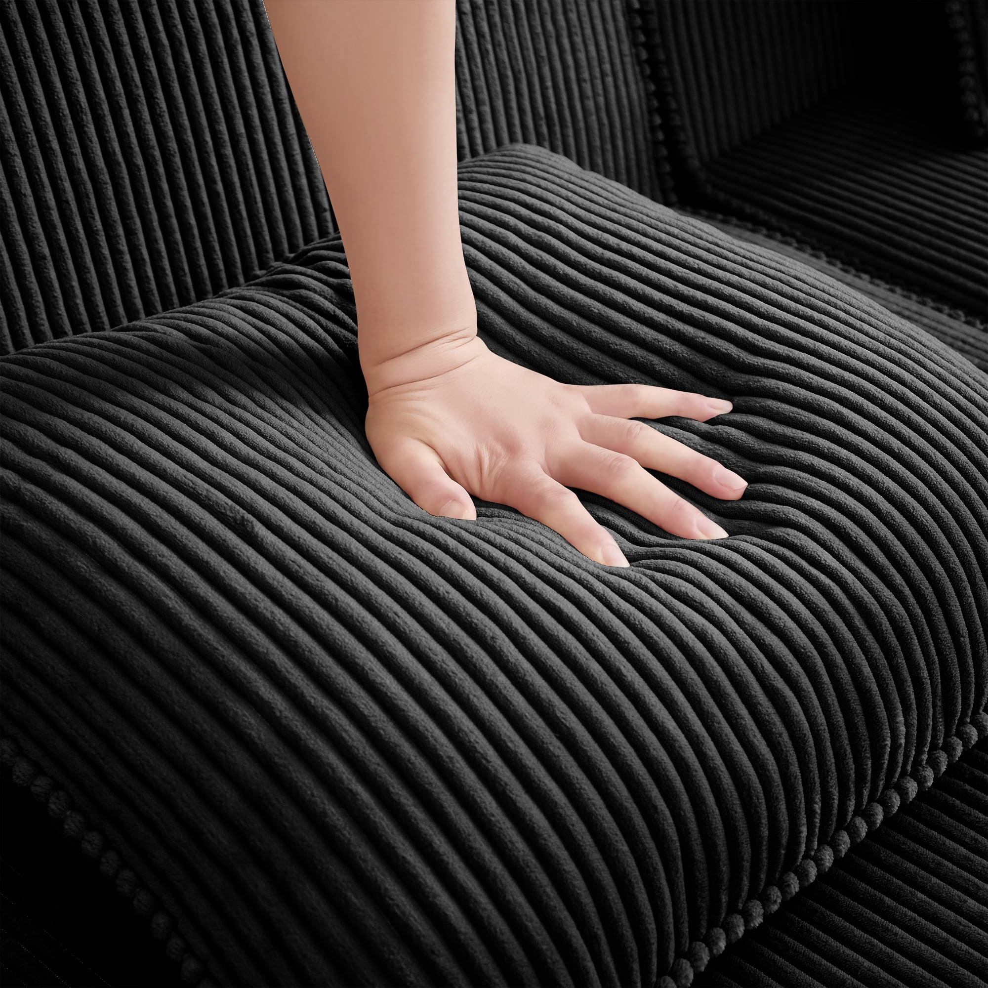 BOFANG Large Square Corduroy Ottoman in Black, Plush Footrest and Bench, Ready to Use