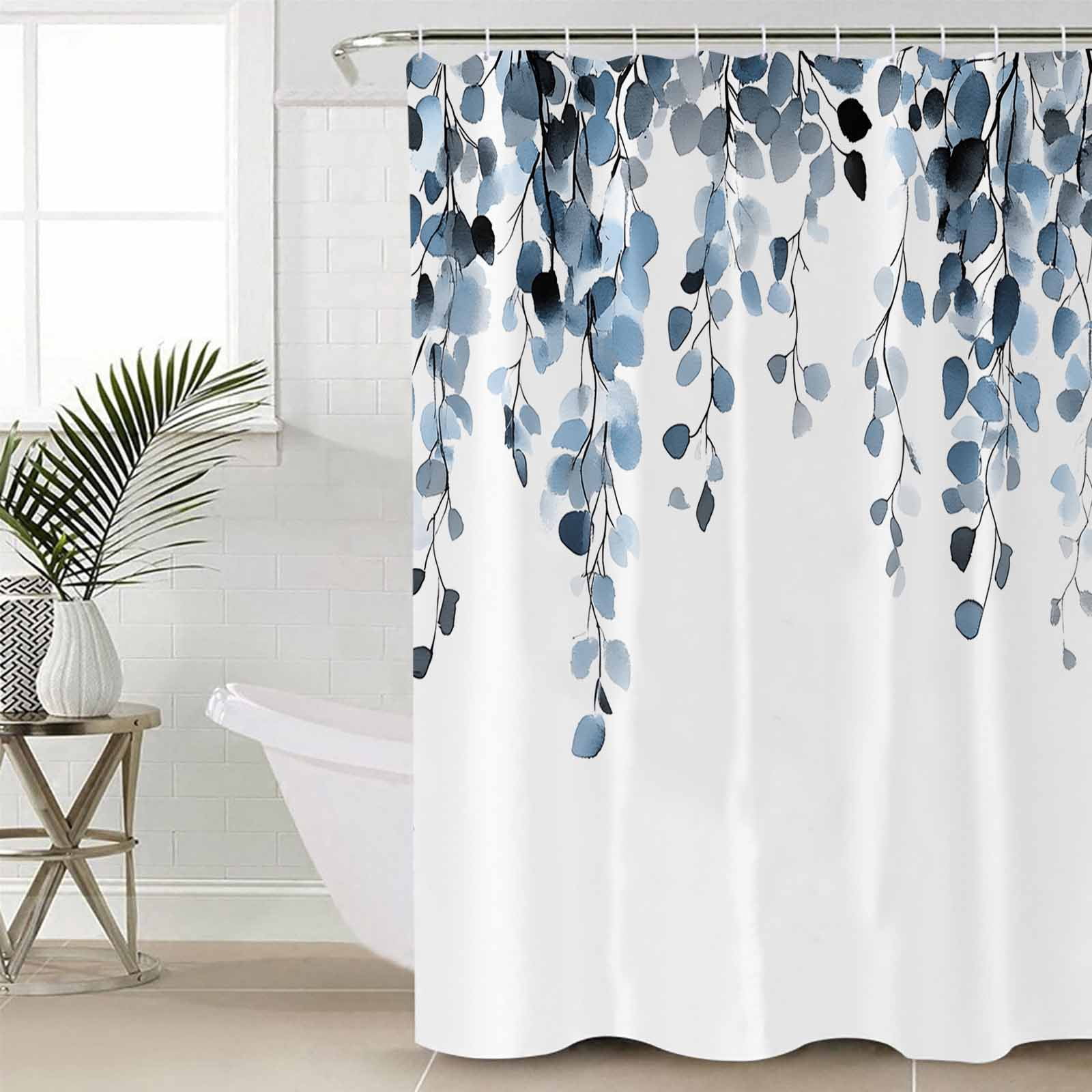 Small Stall Shower Curtain 36x72 Inch Narrow Half Size Blue Eucalyptus Leaves Bath Curtains Bathroom Decor Summer Farmhouse Botanical Waterproof Fabric Shower Curtain Set with Hooks 36 Inch